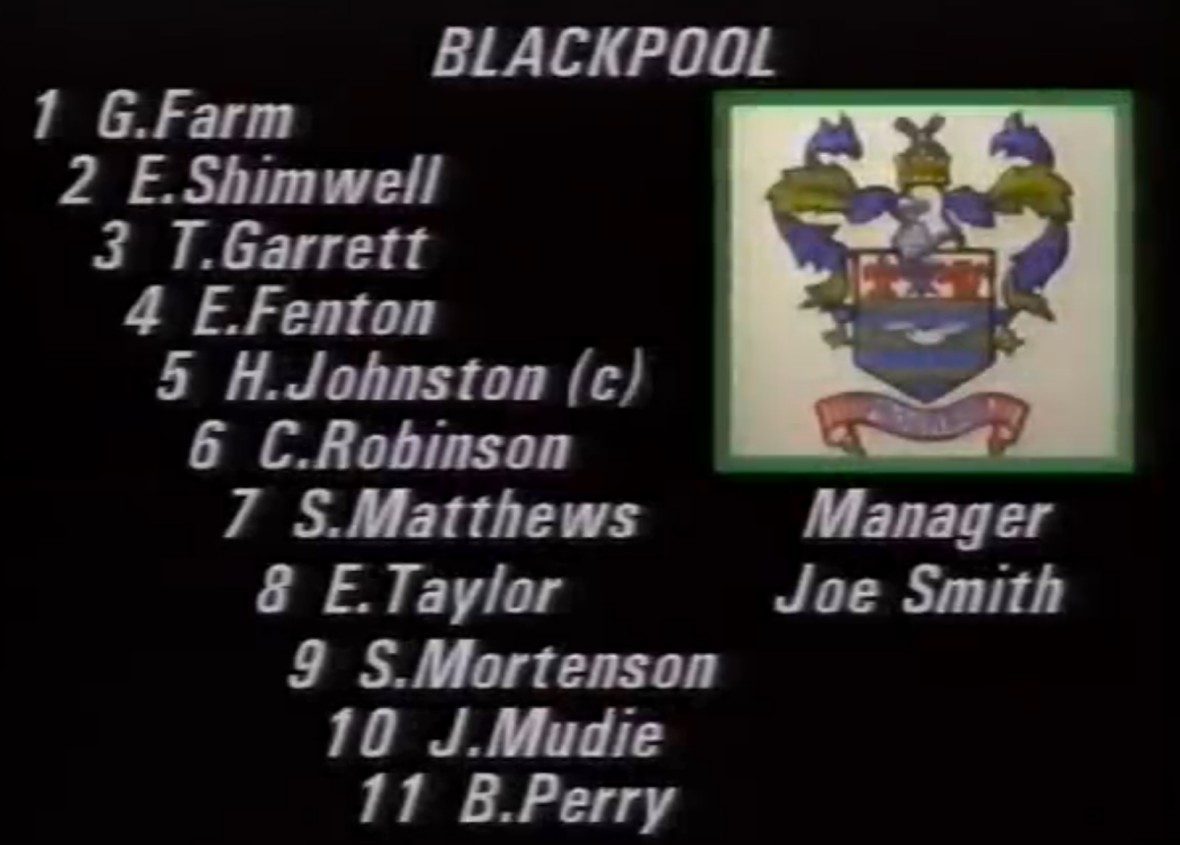 A screenshot of the starting XI for Blackpool in the 1953-54 FA Cup Final.